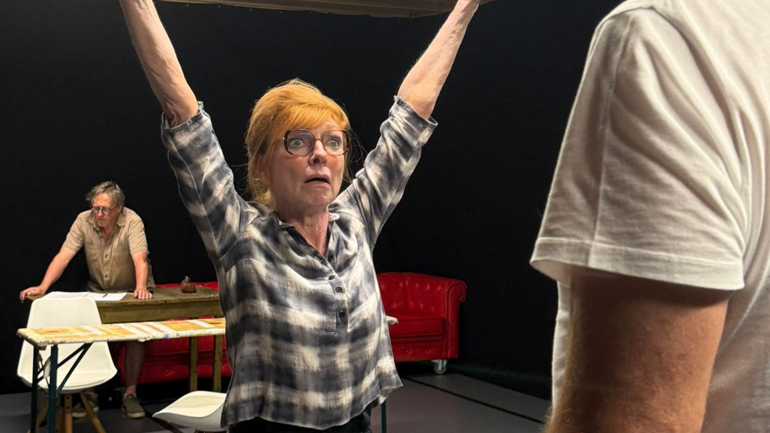 Marleen Merckx tijdens de repetities van Het Zinkgat - &copy; AuFond Producties